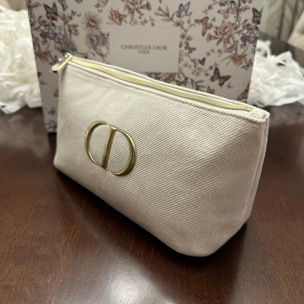 NWT Dior Large Cosmetics Pouch in Cream/Beige and Gold - Picture 2 of 6